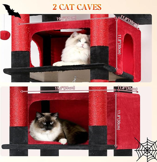 Globlazer XXL Giant Gothic Cat Tree, 83 Inch Heavy Duty Tall Goth Cat Tower for Indoor Cats Large Adult, Multi-Level Large Cat Condo with 8 Scratching Posts, Hammock, 2 Platform, F83B, Black Red