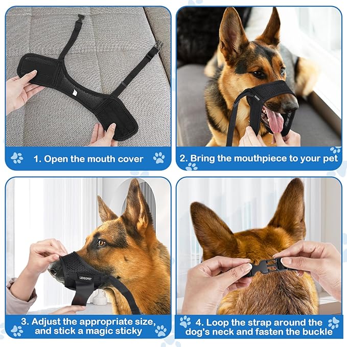 Dog Muzzle, Soft Nylon Muzzles for Small Medium Large Sized Dogs to Anti & Prevent Biting Barking Chewing, Pet Mouth Guard for German Shepherd with Adjustable Strap, Allows Panting Drinking (Black,XL)