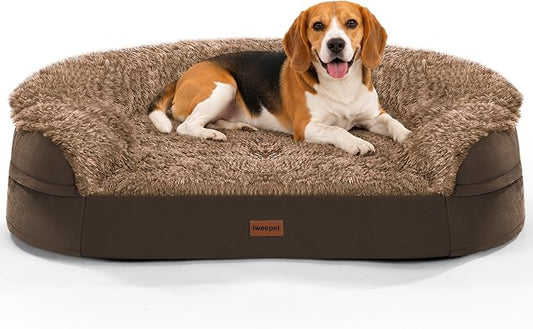 3.7 inch Thickened Orthopedic Dog Beds for Medium Dogs, Supportive Dog Sofa Bed with 28D Egg-Crate Foam, Removable Washable Plush Cover, Waterproof Lining, Half-Round Design for Puppy,Senior Dog