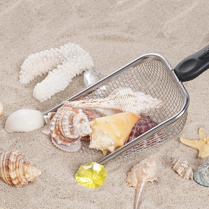 SUMERSHA Beach Mesh Shovel, Sand Sifter Shell Collecting Tools Sand Scooper for Picking Up Shells, Cat Litter Scoop, Silver