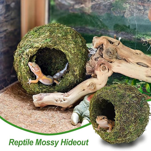 2pcs Crested Gecko Hide,Reptile Mossy Caves Hideout,Leopard Gecko Humid Hide,Natural Moss Cave Hiding Decor Tank Accessories for Reptiles, Amphibians,Invertebrates,Lizard,Frog