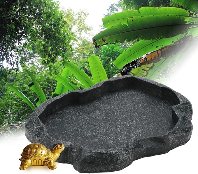 Resin Rock Reptile Food and Water Bowl, Terrarium Dish for Bearded Dragon, Leopard Gecko, Lizard, Tortoise Feeder Accessories