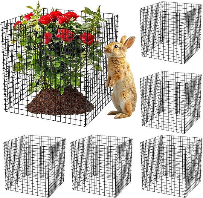 (6 Packs) Plant Protectors from Animals, 14.8" Lx14.8 Wx15.7 H Heavy-Duty Large Wire Plant Cages, Keep Rabbits Out for Vegetables, Shrubs & New Plants