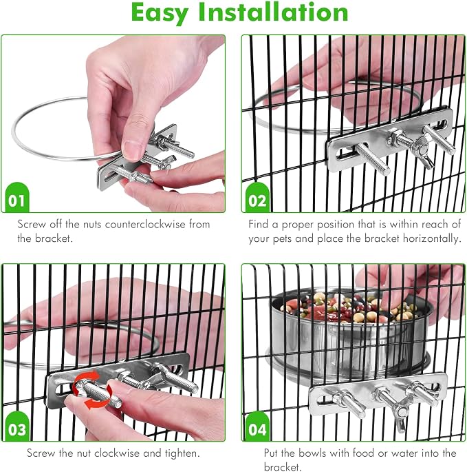 2 Pcs Small Dog Food Water Bowl for Cage with Upgraded Clamp Holder, Pet Kennel Hanging Bowls Stainless Steel Detectable Bowls Crate Feeder Dish for Small Dogs (4.7x2'' & 3.9x2'')