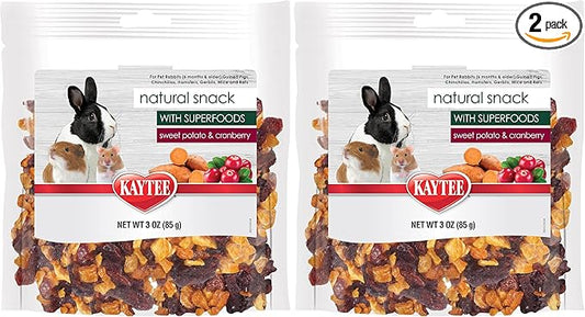 Kaytee Natural Snack with Superfoods for Pet Guinea Pigs, Rabbits, Hamsters, and Other Small Animals, Sweet Potato & Cranberry, 3 Ounces (Pack of 2)