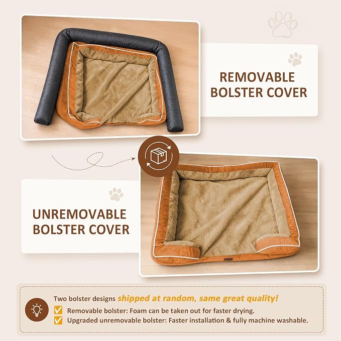 Comfort Expression Orthopedic Dog Beds for Large Sized Dog with Bolster | Waterproof Dog Couch Bed with Washable Cover & Non-Slip Bottom, Supportive Egg Crate Foam Large Pet Bed, 38x25 Inch