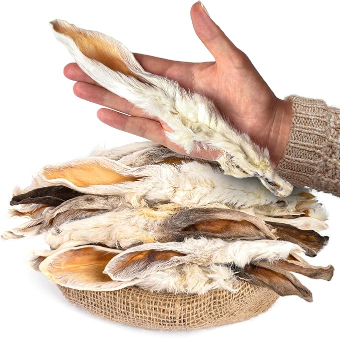 Rabbit Ears with Fur Dog Treats (20 pcs)| All-Natural, Hypoallergenic, Dehydrated Chews | Supports Dental Hygiene & Digestion | Ideal for Small, Medium & Large Dogs