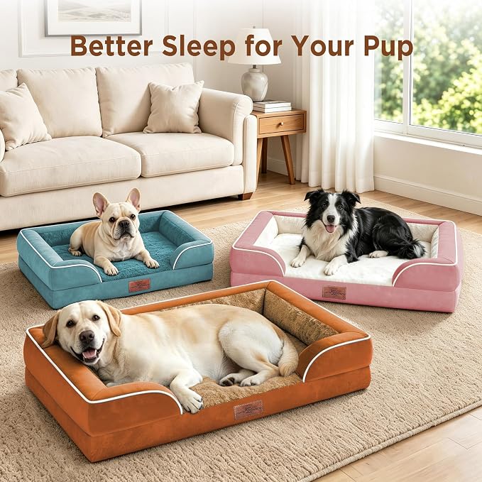 Comfort Expression Orthopedic Dog Beds for Large Sized Dog with Bolster | Waterproof Dog Couch Bed with Washable Cover & Non-Slip Bottom, Supportive Egg Crate Foam Large Pet Bed, 38x25 Inch