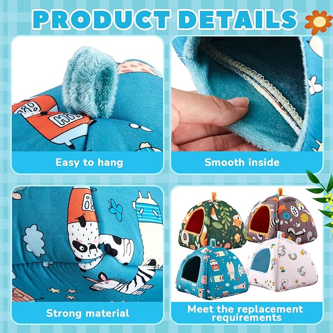 Cinnvoice 4 Pcs Hamster Hideout, Hamster Bed Tunnel, Washable Small House Cage Accessories for Dwarf Rabbits Hedgehog Chinchillas Hamsters Ferrets Bearded Dragons Birds and Rats(Forest, 7 x 6.7 in)