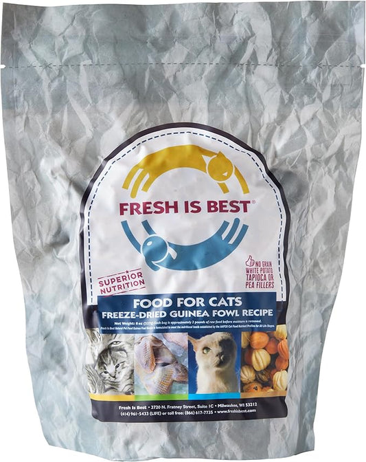 Fresh Is Best Guinea Fowl Freeze Dried Cat Food – Raw Healthy Freeze Dried Cat Treats in Resealable Zipper Bag – High-Protein Complete Meal for All Breeds – Made in the USA