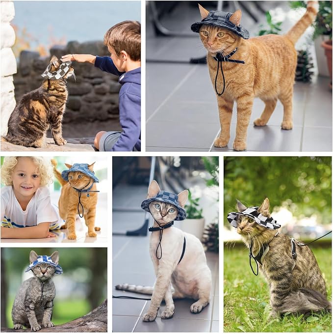 QBLEEV Cat Hats for Cats Only, Sphynx Hat with Ear Hole, Summer Cowboy Hats | Breathable kitten headwear mini sun sombrero caps, pet chihuahua sunscreen baseball outdoor climbing cap for birthday party