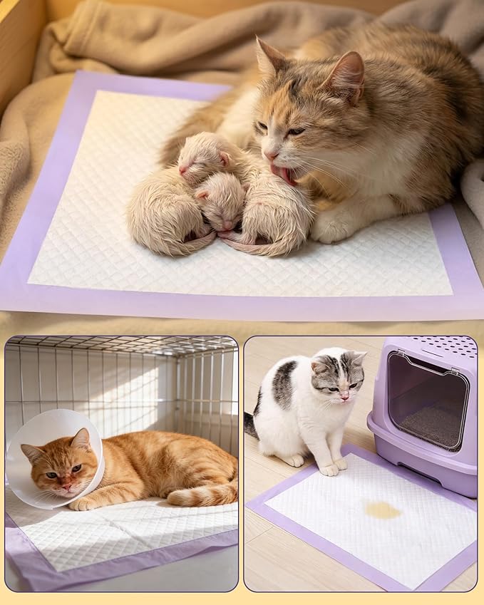 Powools Cat Pee Pads - Leak-Resistant Disposable Pee Pad for Cats, 12 x 17.5" Cat Litter Box Pads, 900g Absorbency, for Litter Box Drawers, Pet Carriers & Floor Use, 40 Count, Fresh Scent