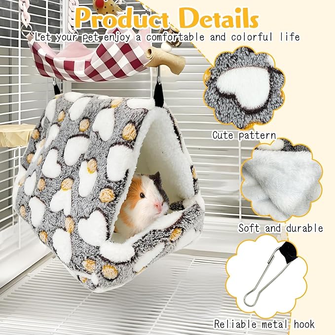PINVNBY Rat Hammock Soft Ferret Hideout Bed Hanging Hamster Tunnel Cave Small Animal Cage Accessories Toy for Guinea Pig Chinchilla Squirrel Sugar Glider (Gray)