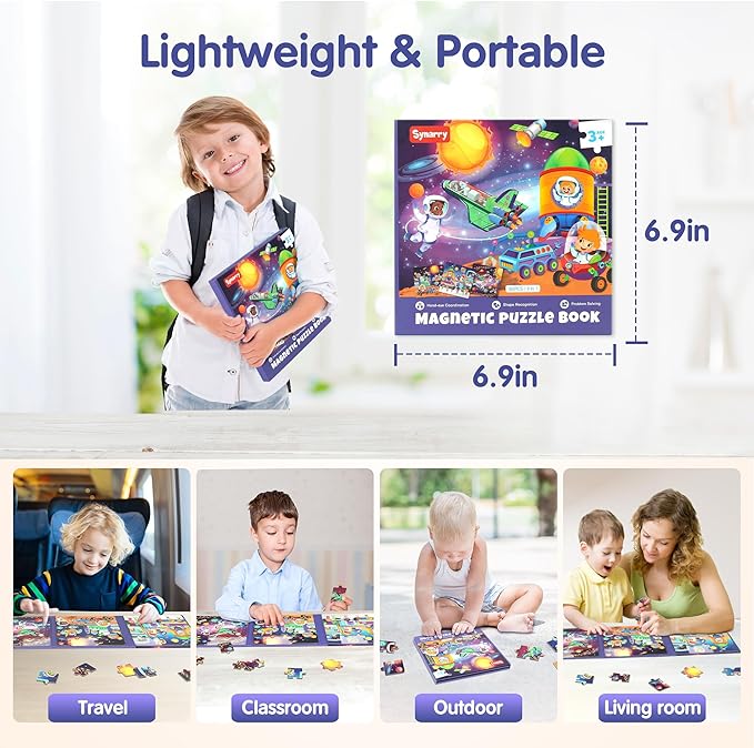 SYNARRY Magnetic Puzzles for Toddlers 3-5, Space Planets Solar System Travel Puzzles for Kids Ages 4-6, Easter Basket Stuffers Gifts for Kids, Car Airplane Road Trip Activities Magnet Games Toy