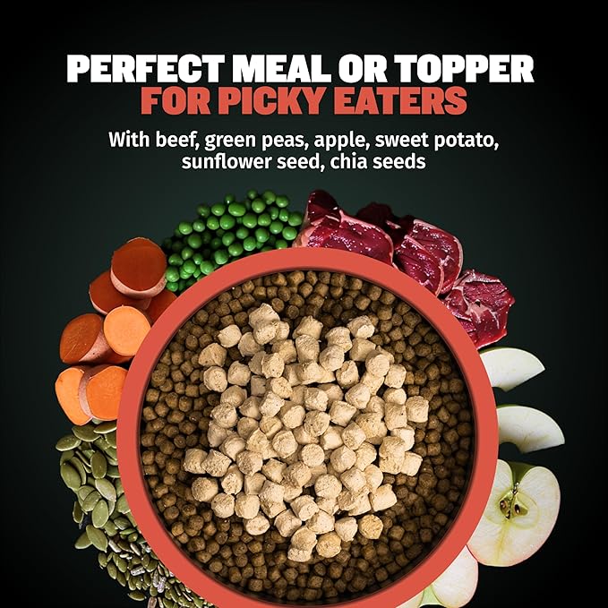 Bully Max Freeze-Dried Raw Dog Food Toppers for Puppies and Adult Dogs - Beef with Real Fruits & Veggies - Natural Meal Enhancers with Vitamins & Minerals - Feed as Puppy Treat or Dog Meal