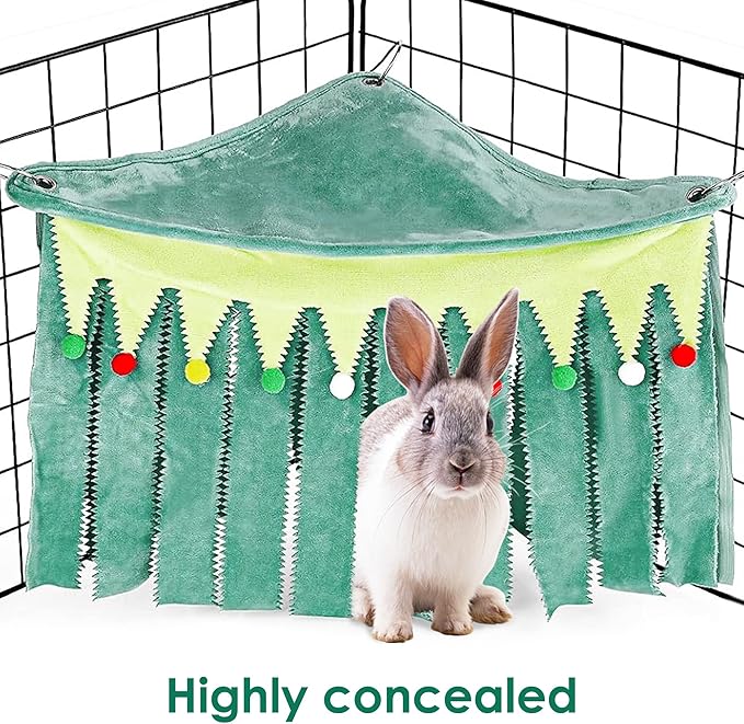 Forest Cage Corner Hideout, Pets Corner Hideout for Guinea Pigs, Rabbits, Ferrets, Chinchillas, Gerbils, Hedgehogs (Green)