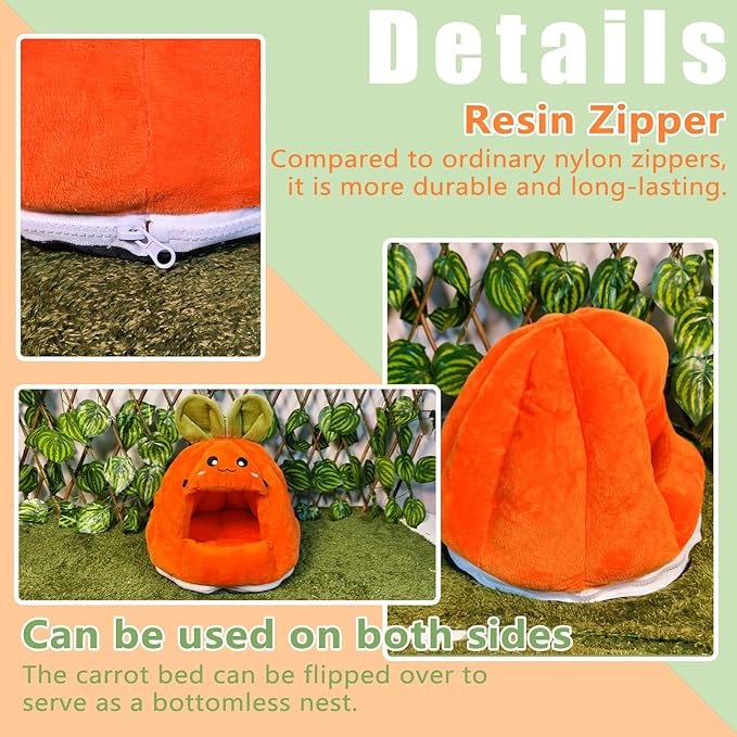 Guinea Pig Hideout, Hamster Cage Accessories,Carrot Shape Bed with Warm Fleece,Washable Hamster Hammock,Small Animal Houses & Habitats for Rat,Sugar Gliders,Squirrels, Hedgehog(S)