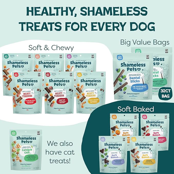Shameless Pets Chicken & Mint Dental Chews for Dogs, 32 Chews - Natural Dog Teeth Cleaning Treats with Fresh Breath Benefits | Grain-Free Dental Sticks for Small, Medium & Large Dogs