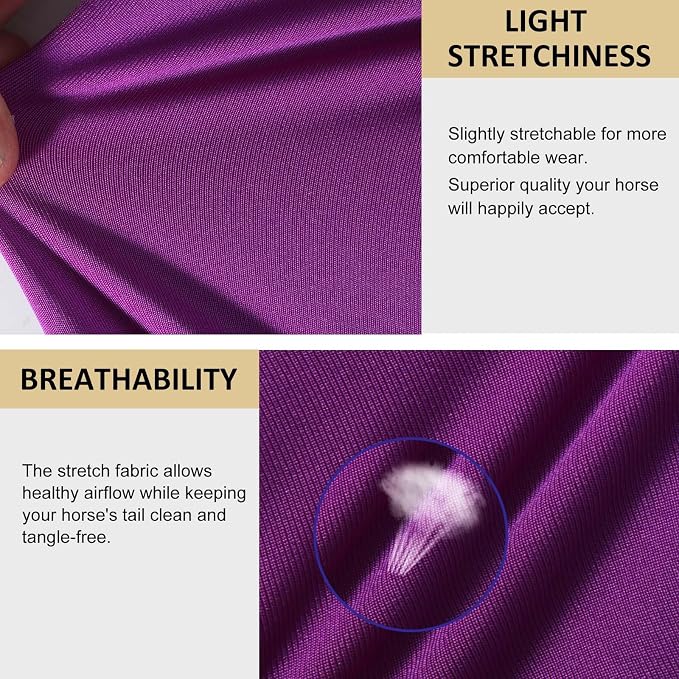 Harrison Howard Breathable Horse Tail Guard, Slip On Design, 2 Strand Straps, 22" Length, Purple