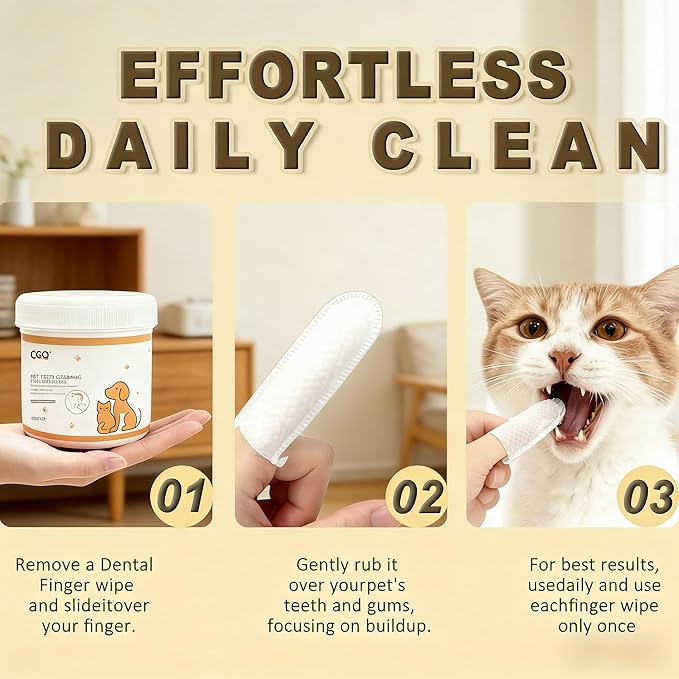 CGO Pet Teeth Cleaning Finger Wipes (50 Count) - Soft Dental Finger Covers for Dogs & Cats - Effectively Removes Plaque & Tartar, Freshens Breath - Alcohol-Free, Non-Irritating Oral Care Routine