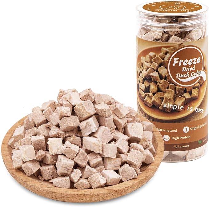 Dancing Tail Freeze Dried Raw Cat and Dog Treats, Healthy Limited Ingredient Duck Cube Weight Control Traing Treats for Small Dogs Cats (Duck)