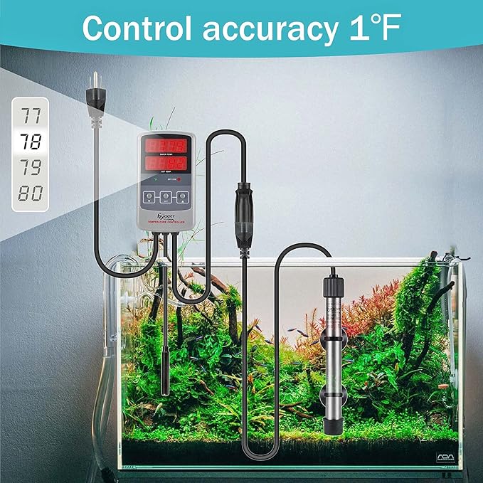 hygger Pinpoint Saltwater Aquarium Heater with Digital Thermostat IC Temp Controller, Titanium Tube Submersible Fish Tank Heater for Coral Reef 100 Watt