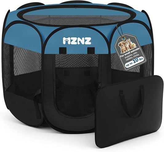 Dog Cat Playpen, Portable Small Animal Playpen Crate Indoor for Dogs Cats Rabbits, Foldable Guinea Pigs Bunny Cage Enclosure Outdoor, Pop Up Dogs Cats Tent Kennel with Carrying Case, Blue Black