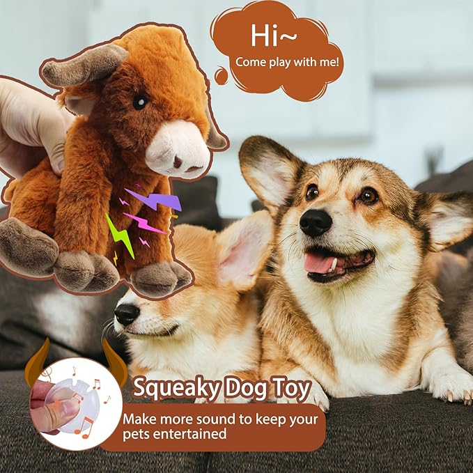 YZHDUXIU Highland Cow Dog Toy, Squeaky Dog Toys Stuffed Plush Puppy Toy, Interactive Gifts for Small Large Dogs