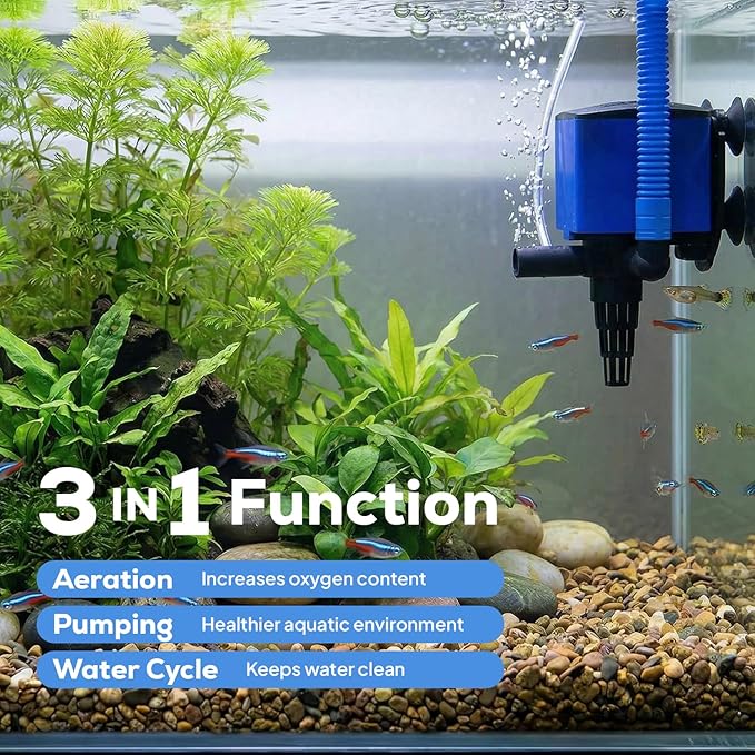Aqua Dream 660 GPH Aquarium Powerhead - 3-in-1 Submersible Filter Pump with Air Oxygenation & Adjustable Flow, 35W High-Performance Water Circulation Pump for Fish Tanks - 9 Pcs