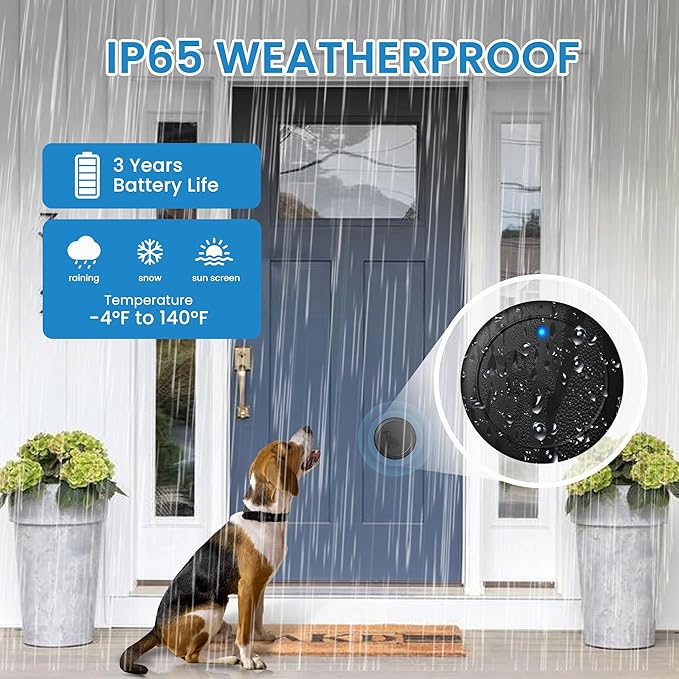 Dog Door Bell, Wireless Doggie Doorbell Operating at 1000 Feet with IP65 Waterproof Touch Button, 32 Melodies & 4 Notification Modes