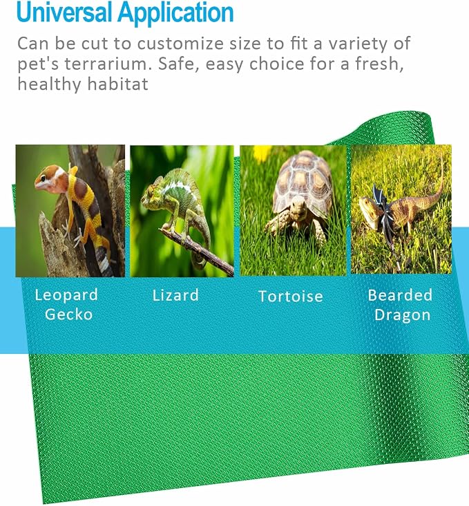 Bearded Dragon Tank Accessories, Reptile Terrarium Liner Substrate for Leopard Gecko, Snake, Lizard and Tortoise, Non-Adhesive Reptile Carpet Bedding for Reptile Tank, Green