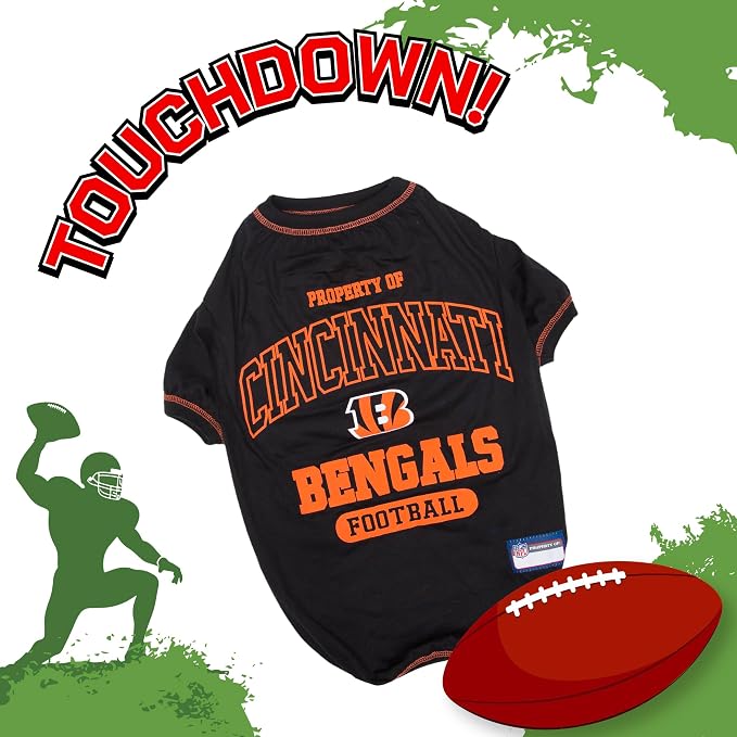 NFL Cincinnati Bengals Dog T-Shirt for Pets, Size X-Small. Officially Licensed Pet Shirt with Team Logo, Soft Stretchable Comfort Fit Apparel for Dogs & Cats