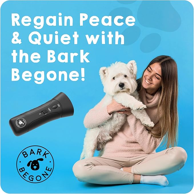 Ultrasonic Dog Bark Deterrent & Behavior Corrector - Stop Barking, Jumping, Aggression Without Yelling -Just Point & Press! Backed by Kevin Harrington from Shark Tank (Bark Begone Classic)