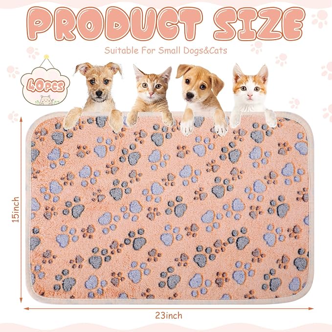 Chumia 40 Pcs Dog Blankets Soft Fluffy Fleece Washable Puppy Sleep Blankets Small Mat for Pets Throw Warm Bed Mat for Dog Puppy Cat (Brown,White,Black,Blue,Paw)
