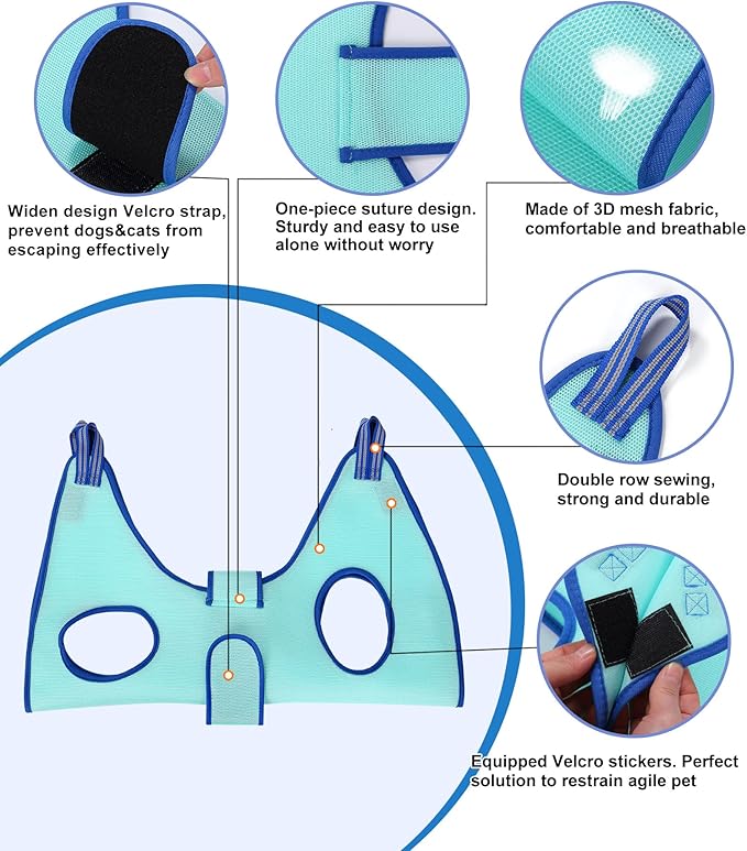 Kkiimatt Dog Grooming Hammock,Hanging Harness Holder for Nail Clipping, Nail Trimming Hammock with Wide Strap, Grooming Sling Hanger for Claw Care (X-Large 50 LB Max/Turquoise)