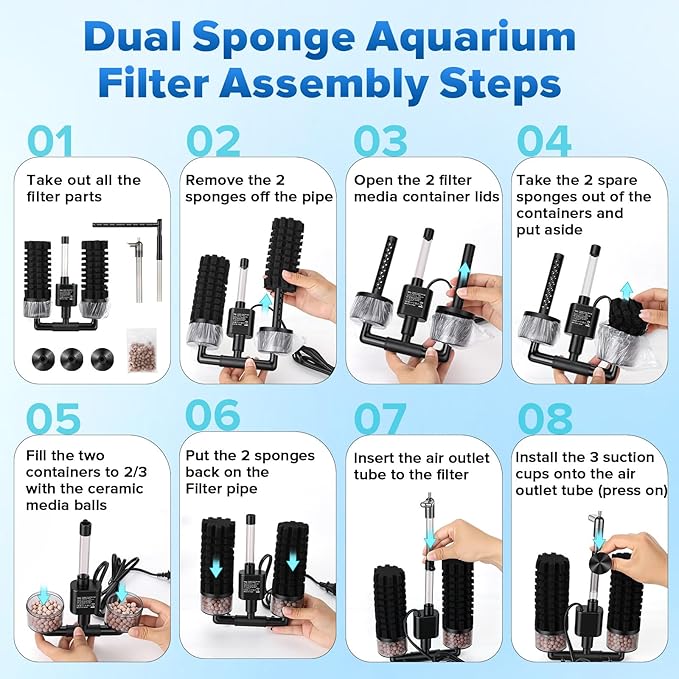 hygger Electric Aquarium Sponge Filter, 3.5W Quiet Fish Tank Filter Pump with 2 Spare Sponge & Bio Media Balls, Adjustable Outlet Venturi & Rain Mode(M for 10-40 Gal Fish Tank)