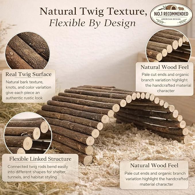 Guinea Pig Hideout, Collapsible Wooden Tunnel & Hideaway for Rabbits, Hedgehogs, Chinchillas, Ferrets and Other Small Pets, Flexible Natural Wood Cage Accessory, No Assembly Required (1PCS*6.6*11‘’)
