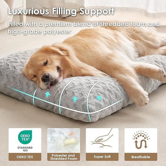 EHEYCIGA Washable Medium Dog Bed for Crate 29x21 Inch, Reversible Kennel Pad for Dogs Weight Up to 35 lbs, Plush and Comfy Pet Sleeping Mat, Grey