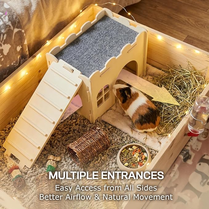 Guinea Pig Hideout Wooden Ramp and Ladder Board, Small Animal Climbing Board with Slats, Can Be Used as Bridge with House, for Guinea Pig, Chinchilla
