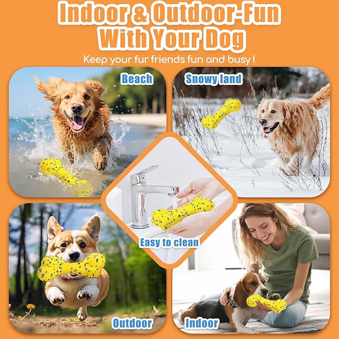 Moonorange 2Pcs Upgrade Bone Dog Balls+Rugby Dogs Toys for Aggressive Chewers, Indestructible Tennis Balls for Dogs (Yellow)