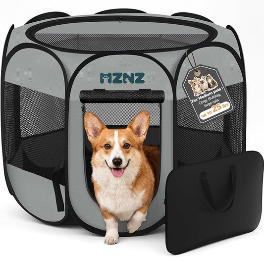 Dog Playpen, Portable Puppy Pet Crate Indoors for Small/Medium Dogs Cats Rabbits, Foldable Dog Cage Enclosure for Outdoor, Pop Up Dogs Tent Kennel with Carrying Case, Whole Grey