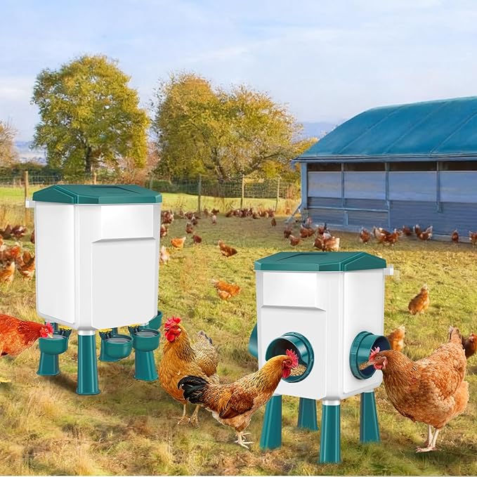 Chicken Feeder and Waterer Set 3 Gallon/26.4 Pounds, Automatic Chick Feeder and Waterer Set No Waste, Poultry Feeder Large for Hens/Ducks/Poultry