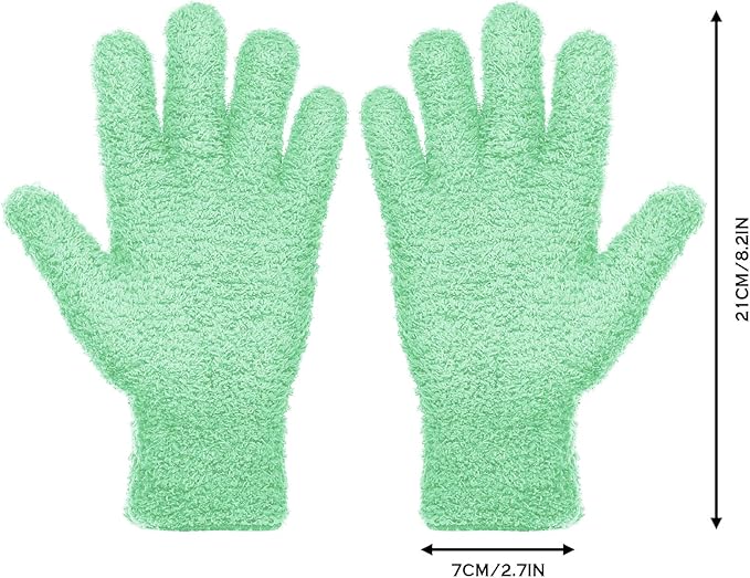 Patelai 2 Pairs Microfiber Gloves for plants Dusting Cleaning Glove Mittens House Cars Blinds Dusting(Blue, Grass Green,X-Large)
