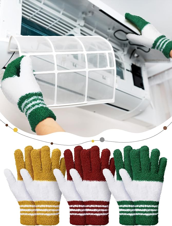 Patelai 3 Pairs Microfiber Plant Dusting Gloves Leaf Cleaning Gloves for Indoor Plants, Blinds, Furniture, House (Red,Green,Yellow,Medium)
