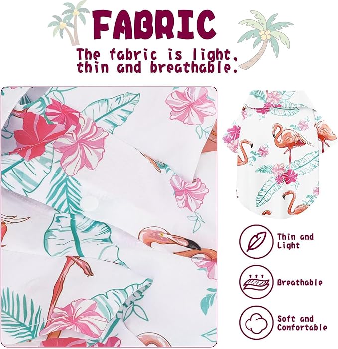 Hawaiian Dog Shirt – Lightweight and Breathable Summer T-Shirt with Tropical Prints, Fun Beach Outfit for Small, Medium, and Large Dogs, Perfect for Hot Days and Outdoor Vacation.Flamingo L