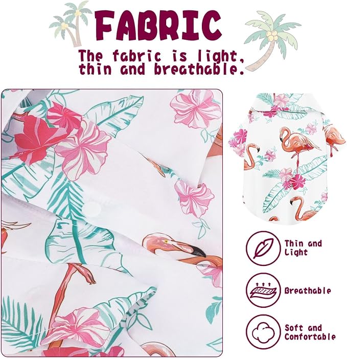 Hawaiian Dog Shirt – Lightweight and Breathable Summer T-Shirt with Tropical Prints, Fun Beach Outfit for Small, Medium, and Large Dogs, Perfect for Hot Days and Outdoor Vacation.Flamingo XL