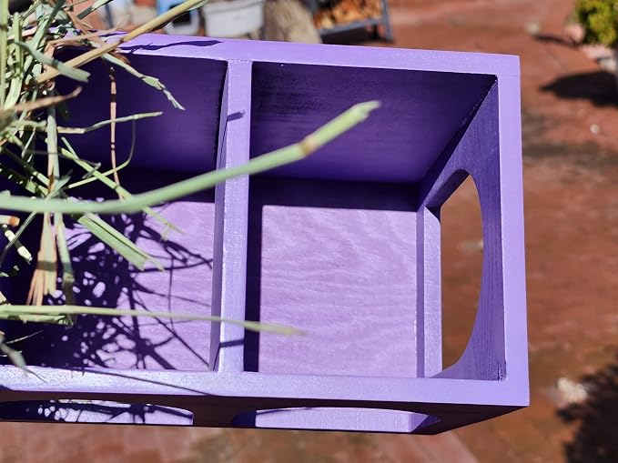 Hay Feeder Closed Bottom Natural Pine Wood Arch Guinea Pig Hay Rack with Option to Attach to Cage (Deep Lilac with Bottom)
