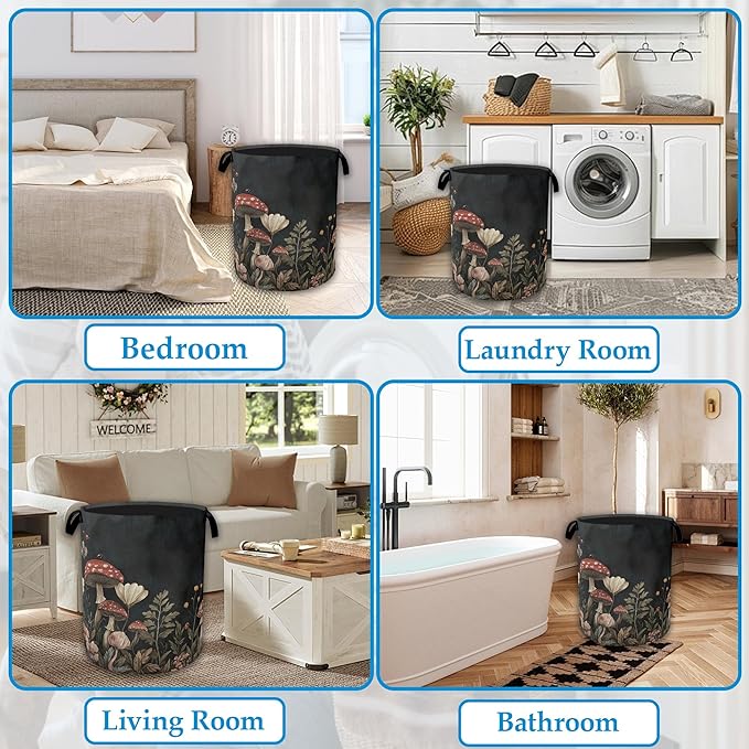 Mushrooms Forest Laundry Basket Collapsible Laundry Hamper, Oxford Cloth Storage Bin for Room/Bathroom/Bedroom/Dormitories 16" X 20.8"