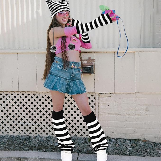 Y2k Beanie Cat Crochet Hats Cat Beanie Accessories with Kawaii Leg Cover for Women Girls
