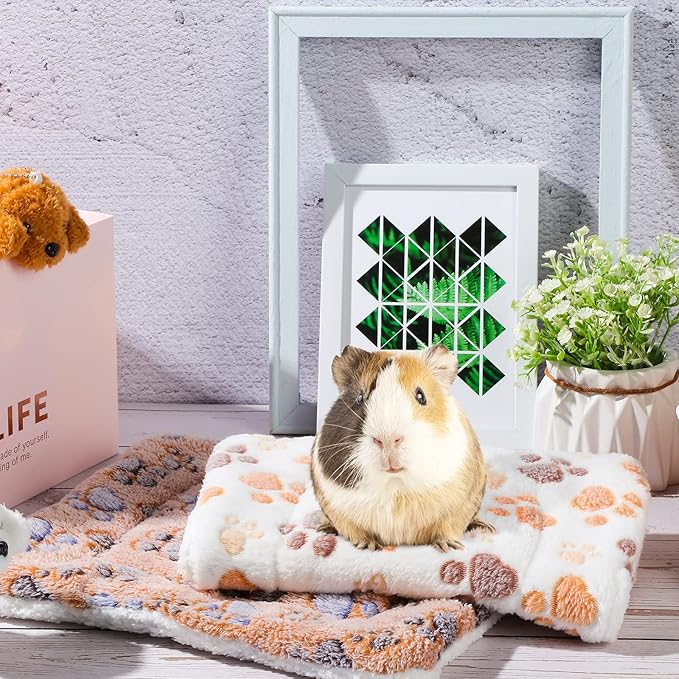 Jetec 2 Pieces Guinea Pig Bed Rabbit Bed Warm Small Animal Hamster Bunny Mats Winter Warm for Bunny Hamster Squirrel Hedgehog Chinchilla Small Animal Accessories(White, Light Brown,Paw Pattern)